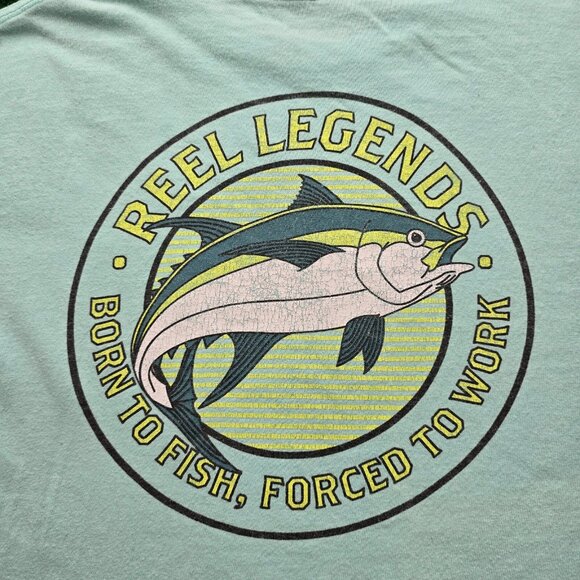 Reel Legends Tshirt Mens Large Light Green Born to Fish Forced to Work Fishing - Picture 7 of 8